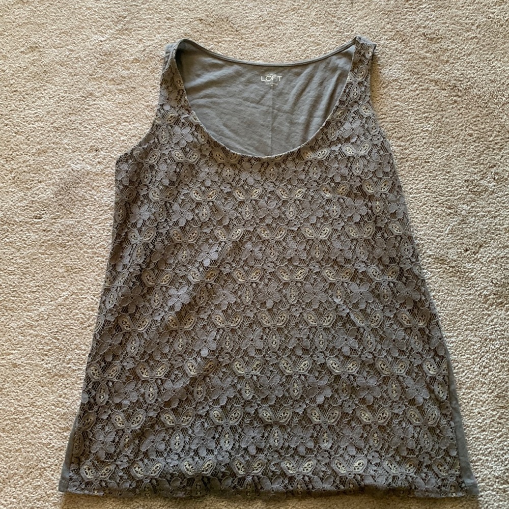 Loft M Gray Lace Tank Top